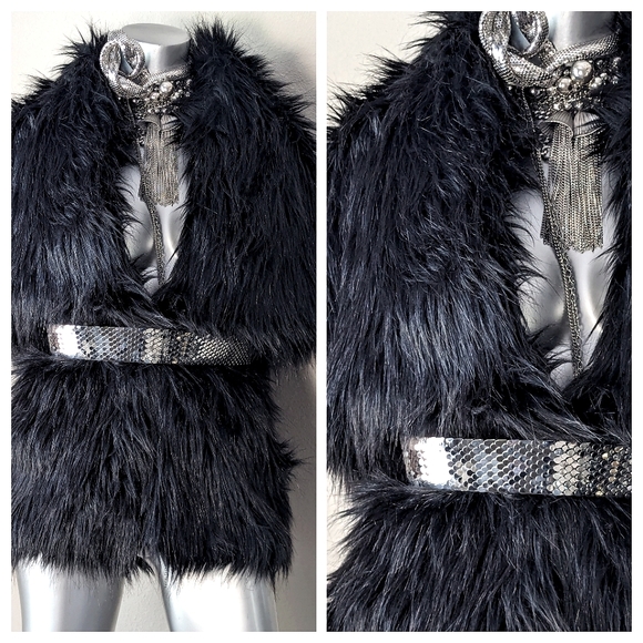 "Marc Bouwer" Vegan Fur Fuzzy Soft "Mob Wife" Classic Glam Chic Jacket - Picture 4 of 11